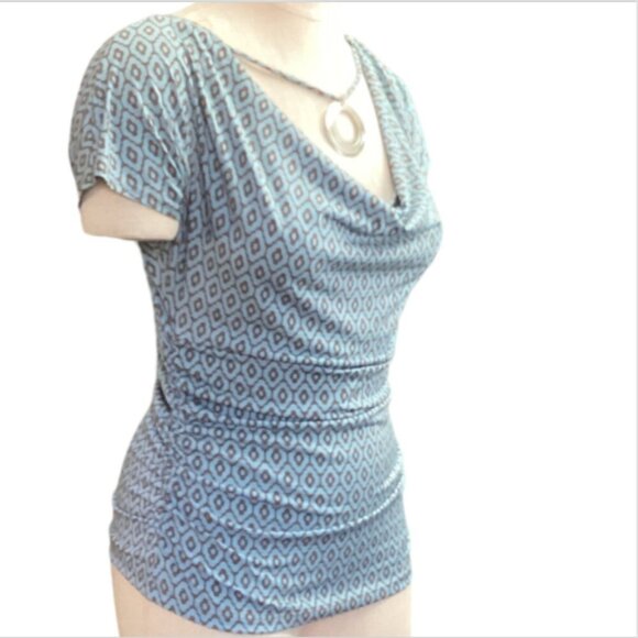 VTG Retro Ally B Ruched Short Sleeve Jersey Knit Top Choker Accent Sz L 158B - Picture 2 of 9